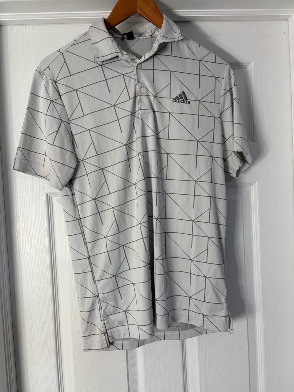 adidas White Polo with Gray Geometric Lines